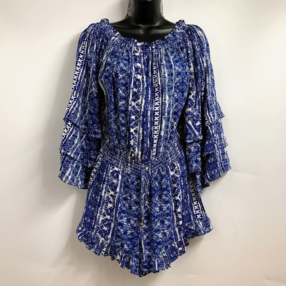 Fashion Nova Women's Trips To Cabo Rayon Long Sleeve Romper Size M NWT